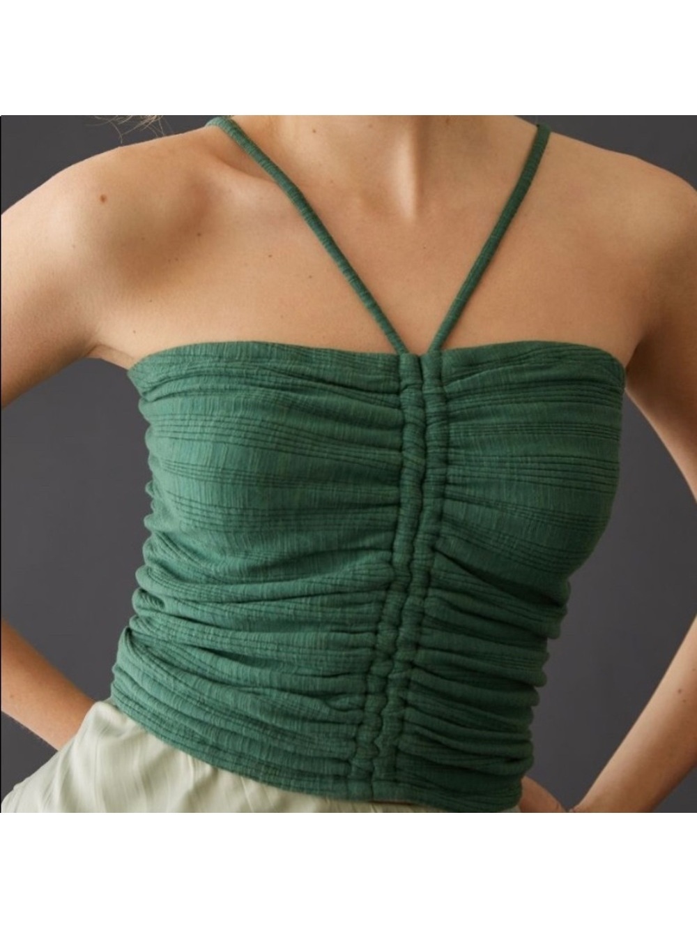 Anthropologie Pilcro Ruched Ribbed Halter Top Green Size XS